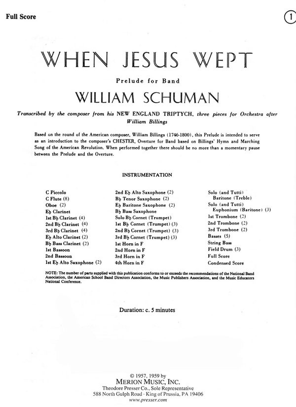 When Jesus Wept (Mvt.2 from 'New England Triptych') - hier klicken
