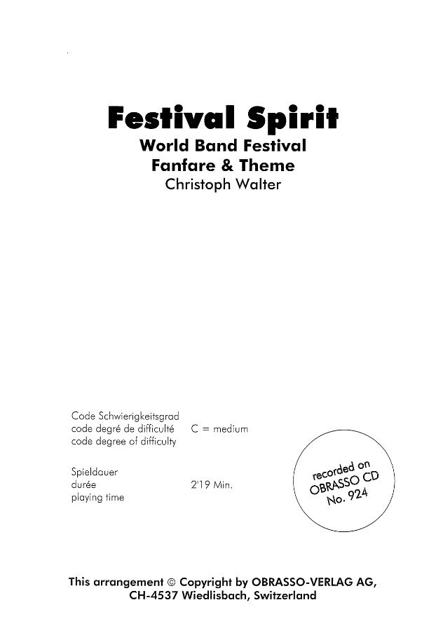 Festival Spirit (World Band Festival Fanfare & Theme) - hier klicken